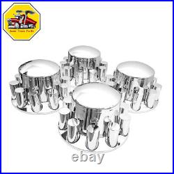 Semi Truck Chrome Rear Wheel Axle Cover Hub Cap 33mm Thread-On Lug Nuts Set of 4