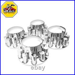 Semi Truck Chrome Rear Wheel Axle Cover Hub Cap 33mm Thread-On Lug Nuts Set of 4