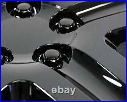 Set of 4 BLACK 17 Hub Caps Full Rim Wheel Covers 5 Spoke Star Hubs Steel Clips