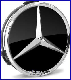 Set of 4 Mercedes Benz 75MM Black & Silver Wheel Hub Center Caps New OEM AMG