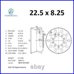 Truck Wheel 22.5 x 8.25 Aluminum Commercial Trailer Hub Pilot THEWHEELDEPOT Truck Wheel 22.5 x 8.25 Aluminum Commercial Trailer Hub Pilot THEWHEELDEPOT
